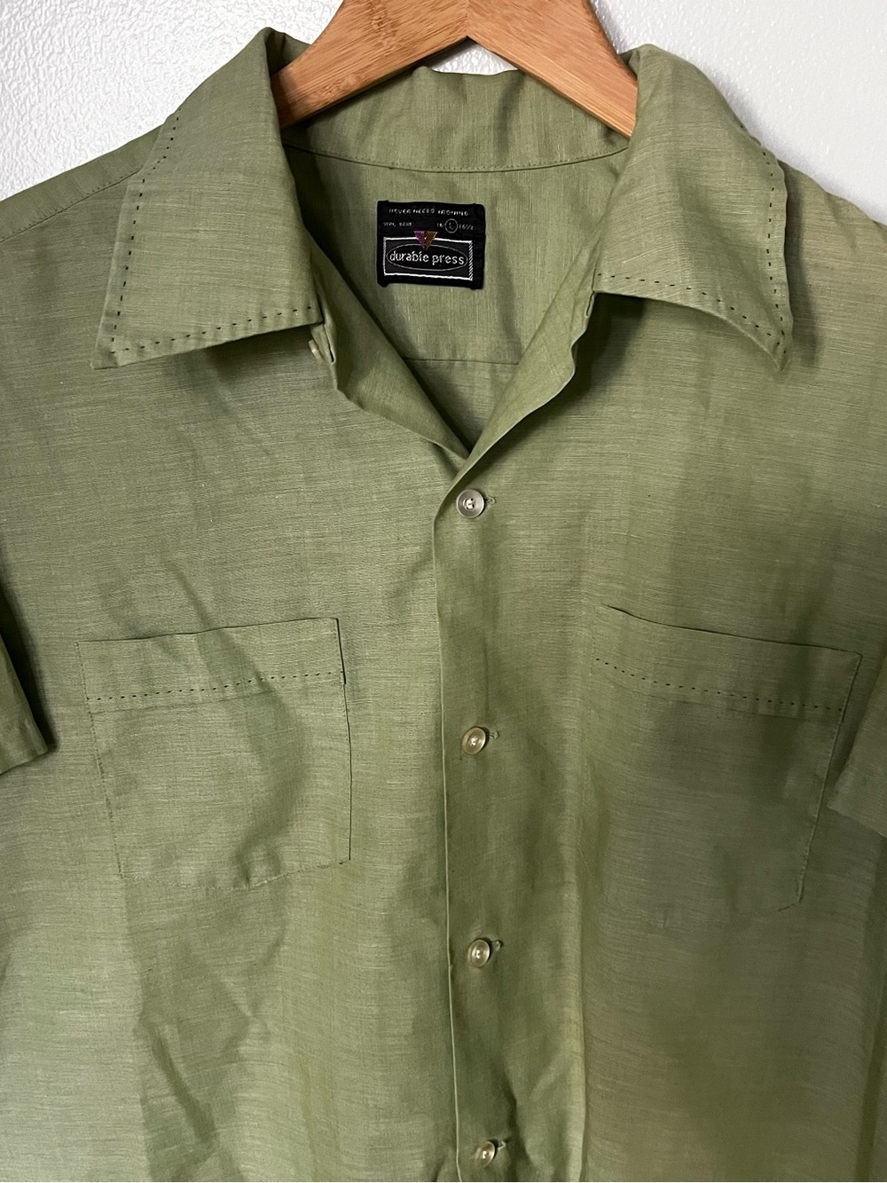 Vintage Light Green Casual Bowling Durable Press Button-Down Shirt
